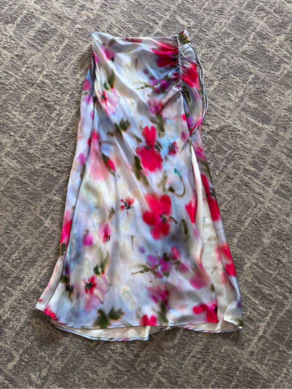 Zara Floral Bias Satin Skirt — Pink, Green & Light Blue